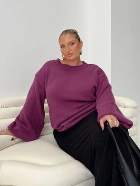 Princess Polly Curve Burgundy Berry Oversized Crewneck Sweater